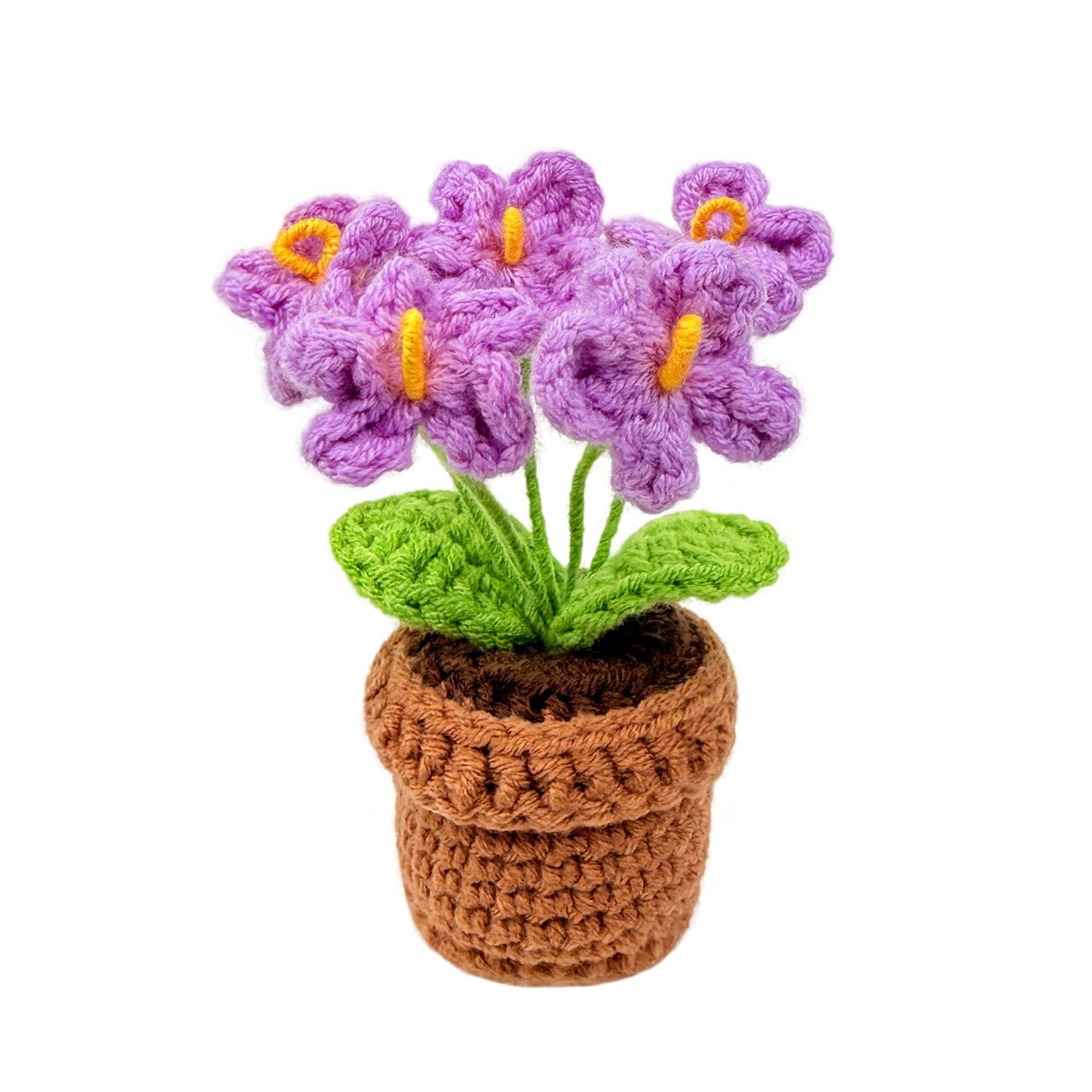Wrapables Crochet Artificial Flowers, Knitted Potted Plants For Home and Office Decoration, Forget Me Not Purple